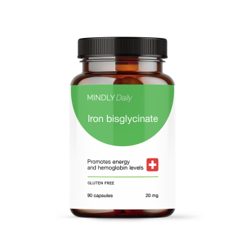 MINDLY, Железо (бисглицинат) для поддержки кроветворения и энергии, капсулы, 60 шт.